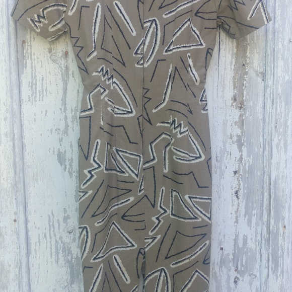 80's Square Neck Short Sleeve Geometric Print - Picture 3 of 6